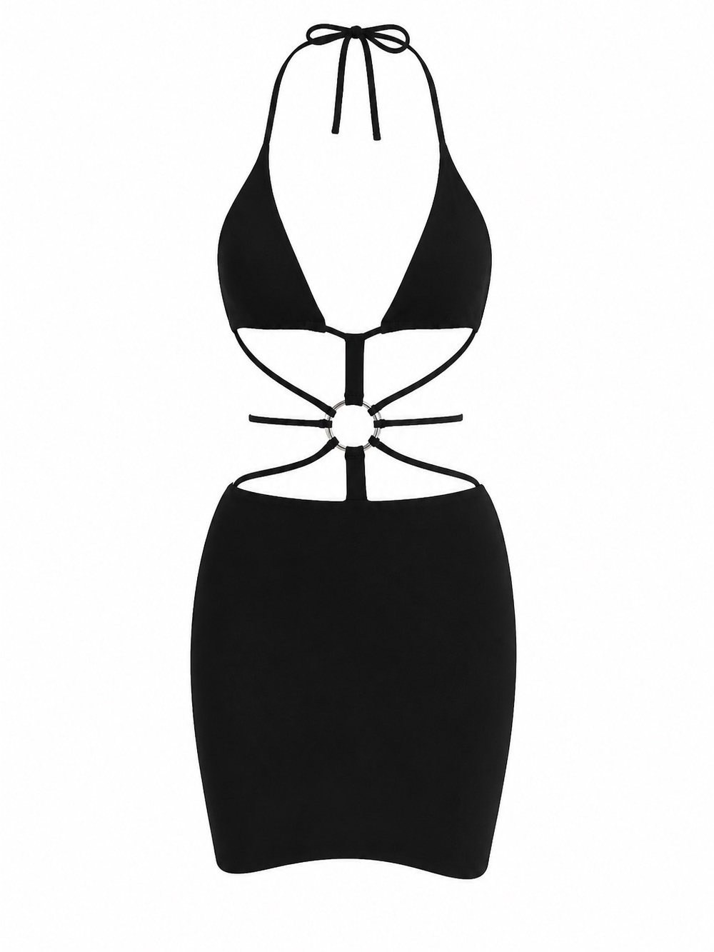PrettyLittleThing Black Cutout Knit Halter Bodycon Mini